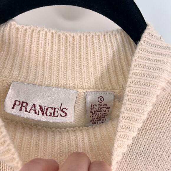 women's SM vintage floral intarsia mock neck sweater plaid off white pink purple - Picture 6 of 8